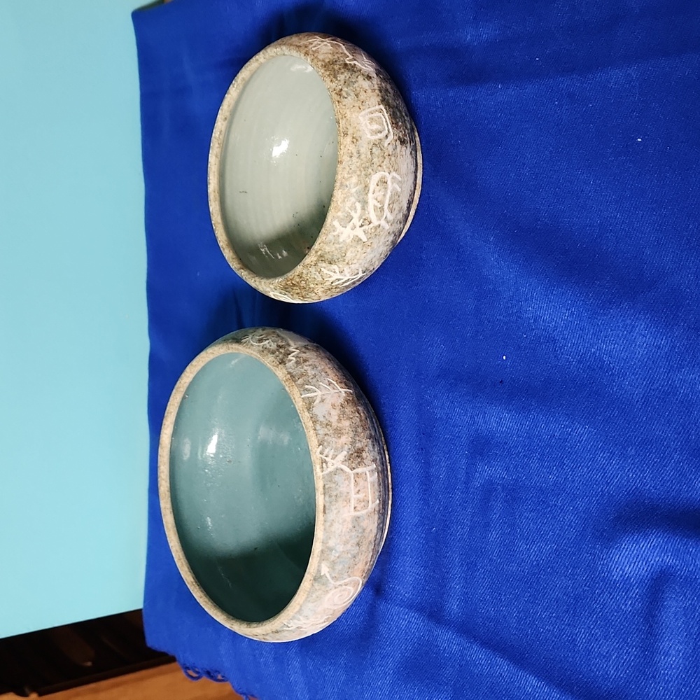 Set of Pat & Olin Powers Signed Southwest Petroglyph Pottery Bowls